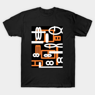 Orange  and black geometric abstract art design T-Shirt